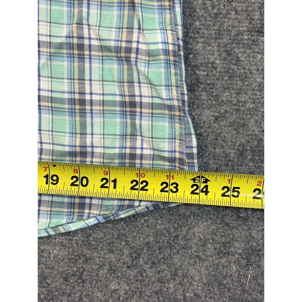 Southern Tide Mens L Long Sleeve Button-Down Shirt Green Blue Plaid Hemp Woven - Picture 11 of 11